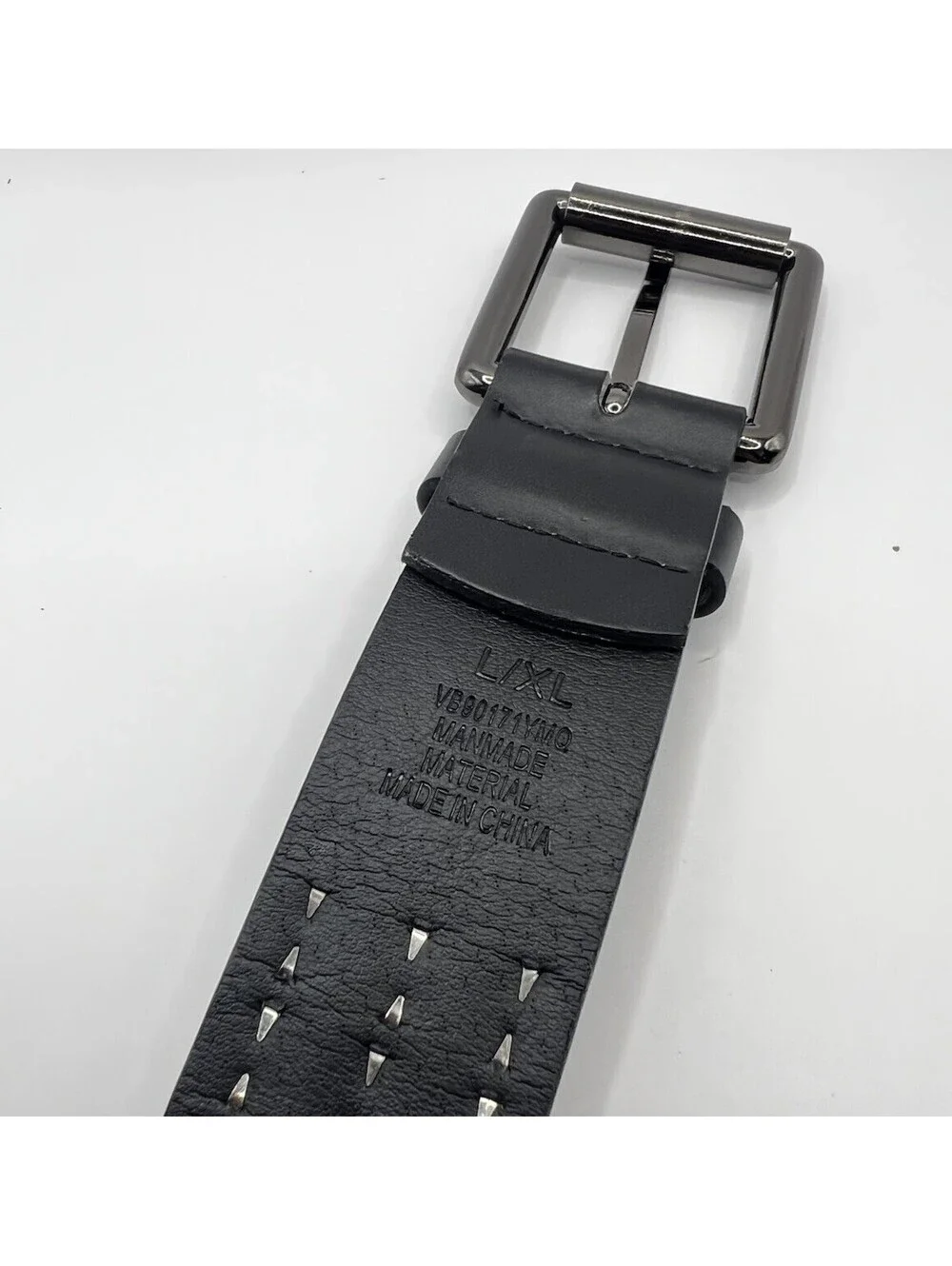 Punk Rock Black Leather Studded Belt | Gunmetal Square Pyramid Studs L/XL